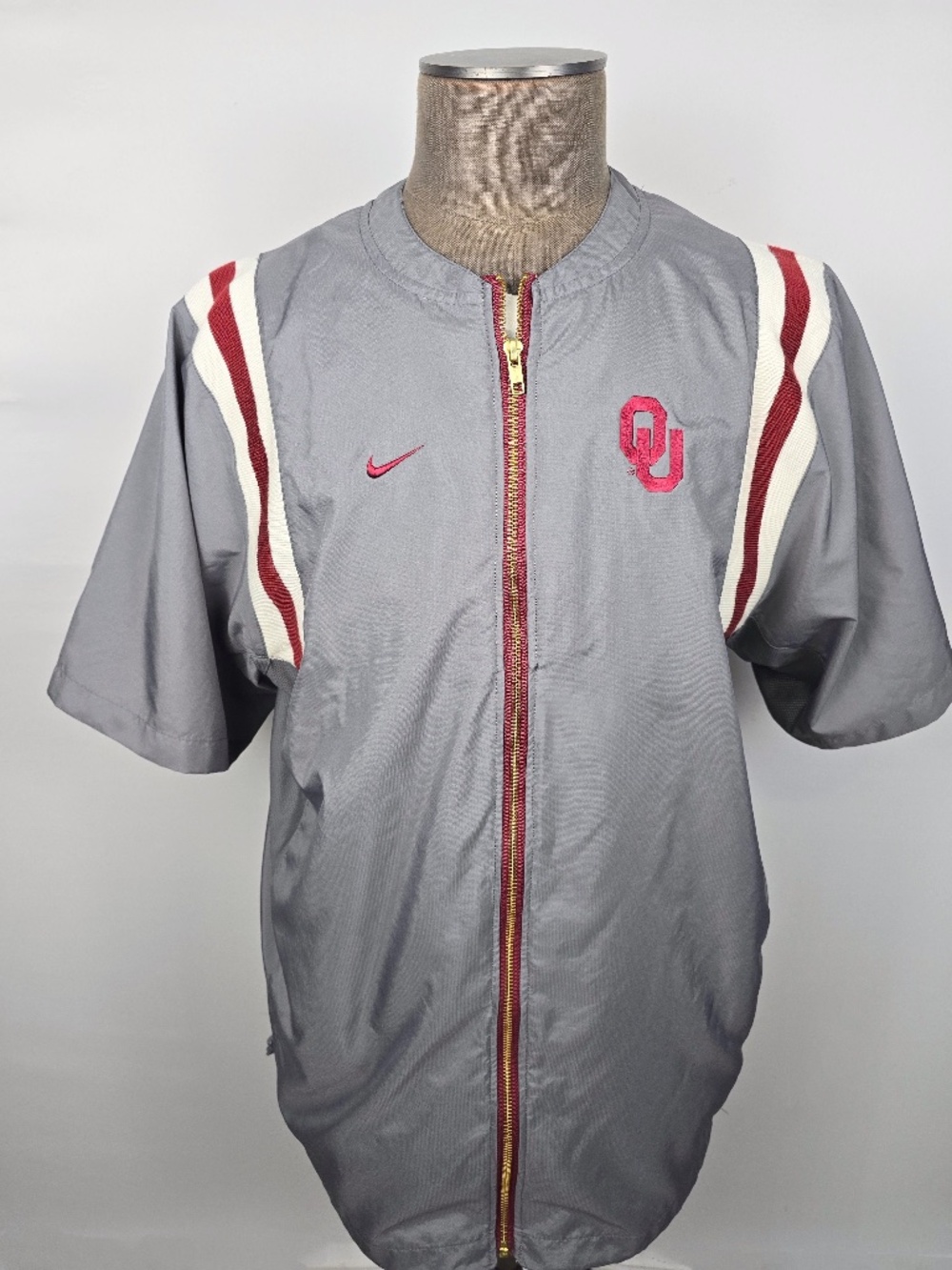 VTG Nike Oklahoma Sooners Short Sleeve Full Zip Warm Up Jacket FA04 Gray XL/XXL